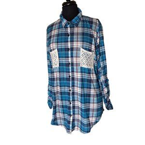 Hype+ Brand Button-Down Casual Shirt Blue Plaid 100% Polyester Women's Size 3X